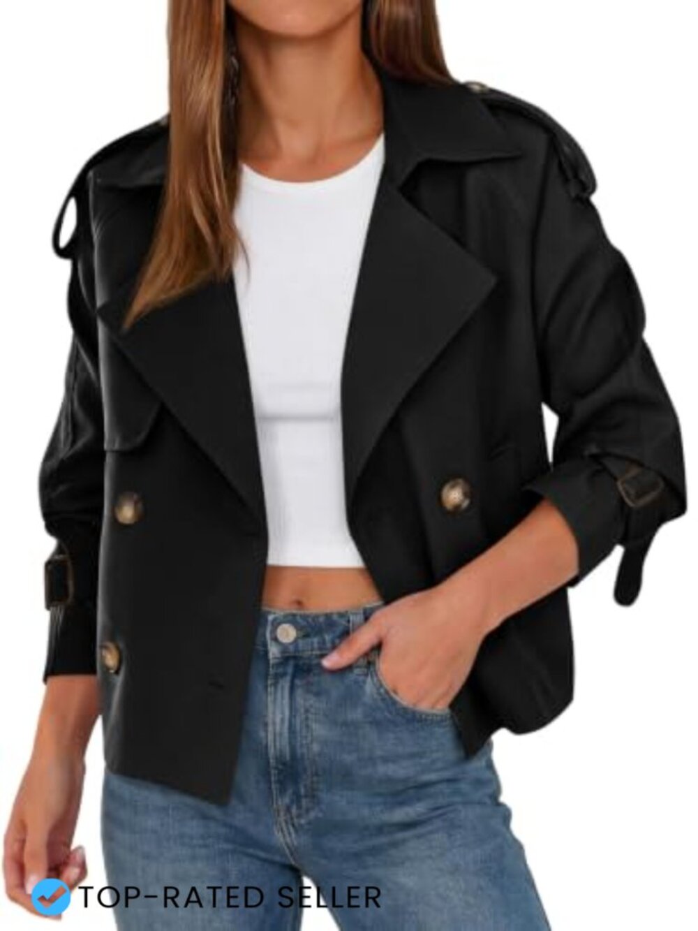 Cropped Trench Coat Double Breasted Raglan Sleeve Women Jacket